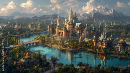 view of the town of the Themepark, Beautiful fairy tale Themepark. photo