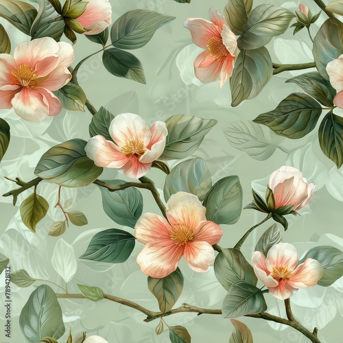 Seamless beautiful decorative flowers tree pattern background