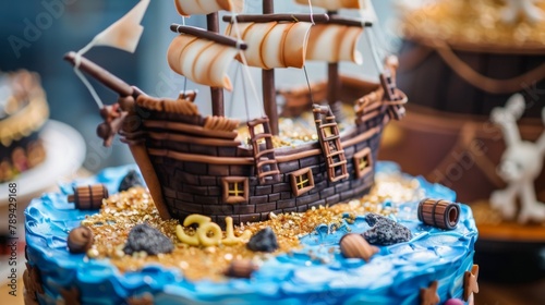 Nautical-Themed Birthday Cake With Ship Design