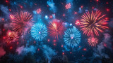 4th of july fireworks background, blue, red, independence day celebration