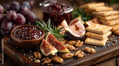 Salami and spices with herbs, dried figs, and a variety of healthy ingredients, creating a gourmet meal at the market © Cheetose
