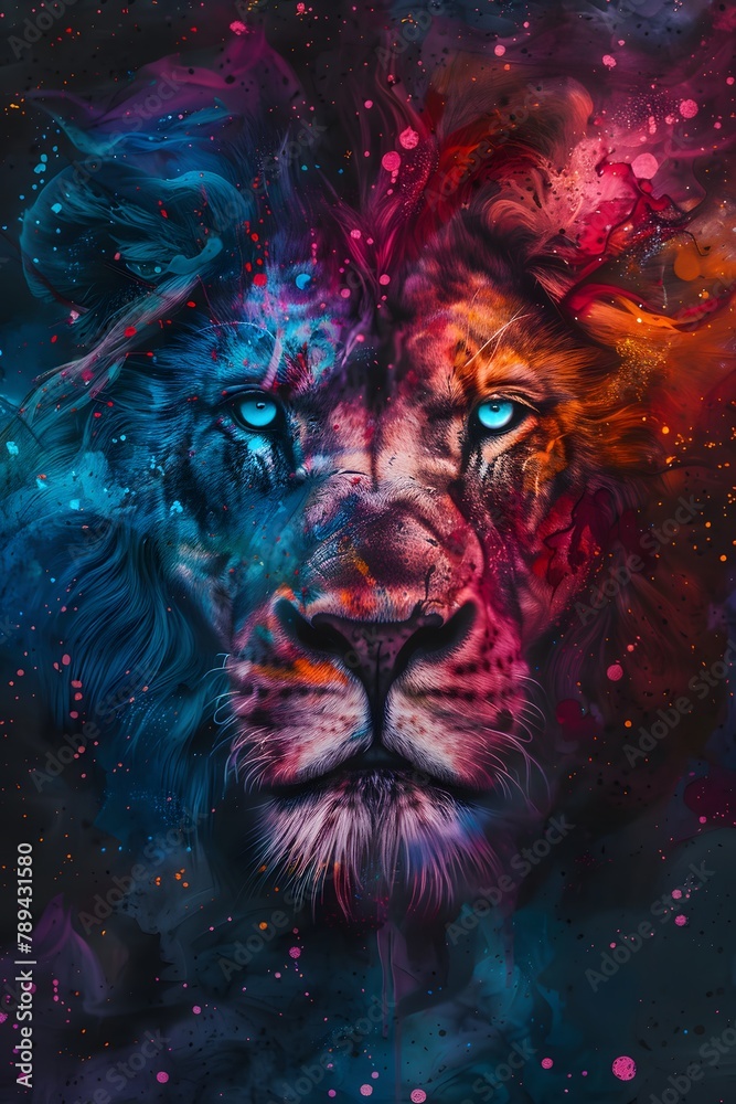 Obraz premium a lion with smoke and neon lights