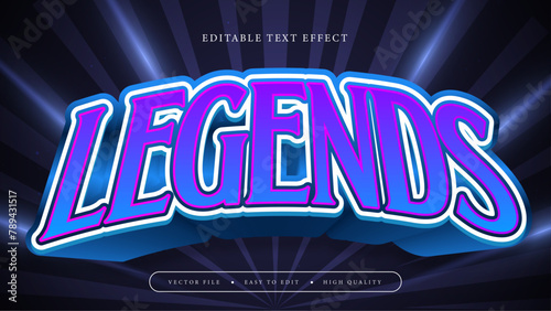 White blue and purple violet legends 3d editable text effect - font style