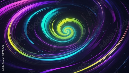 Abstract violet and chartreuse dynamic background. Futuristic vivid neon swirl lines. Light effect.