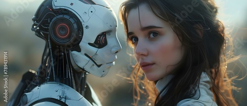 Human Meets AI: A Harmonious Future?. Concept Technology Advancements, Artificial Intelligence, Human Interaction, Future Prospects, Ethical Implications photo