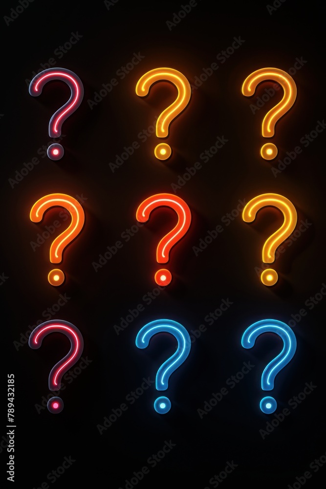 9 question marks in neon lights 9 question marks in neon lights