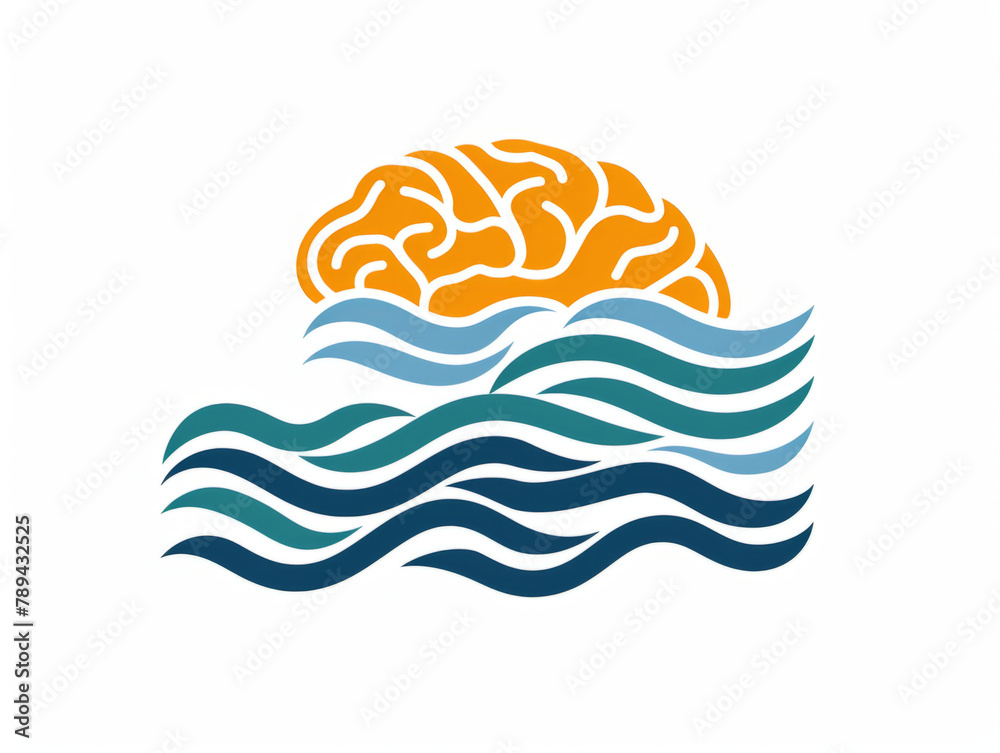 A brain icon with gentle, calming waves flowing through it, denoting mental health awareness