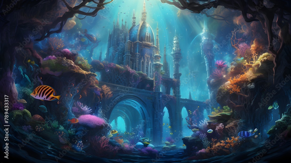 Underwater world. Underwater world. 3d render illustration.