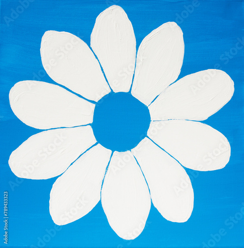 White flower on blue background painting
