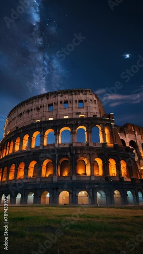 Night View of Rome's Ancient Colosseum photo