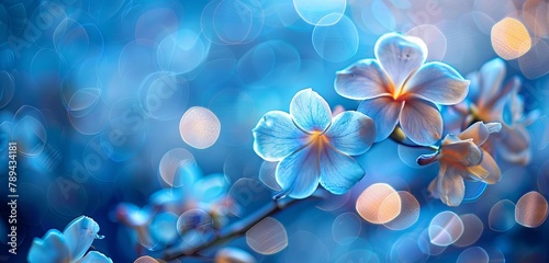 Blue flowers on a blue background with a blue gradient, illuminated by blue light.