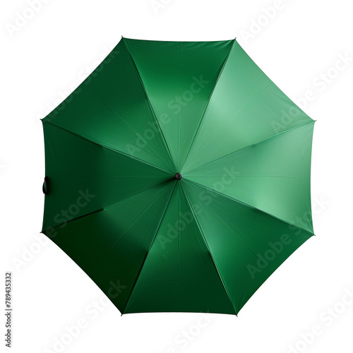 isolated open green umbrella, top view