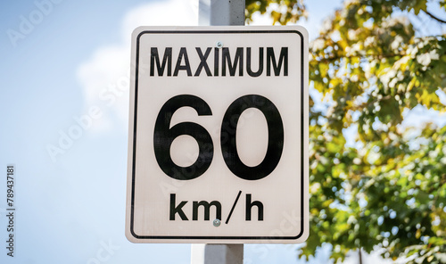 Speed limit traffic sign in Canada, maximum 60 km/h