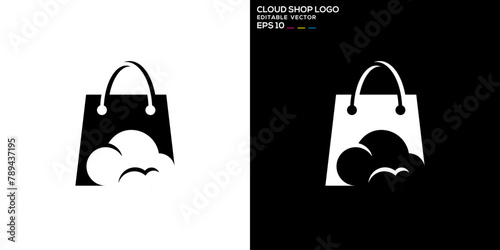 Vector design of cloud shop logo, shopping, store, service, market, symbol icon EPS 10 photo