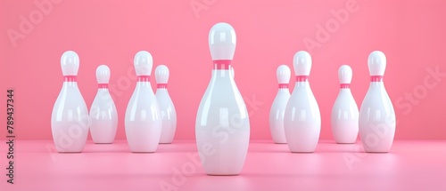 The outstanding image shows white pin bowling against a pastel pink background. photo