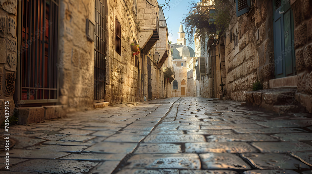 Fototapeta premium Old Street Jerusalem, Generative Ai