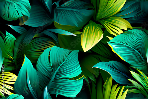 abstract 3d render background with seamless leaves pattern 