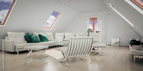 Conversion of the attic into a modern furnished apartment - 3D Visualization