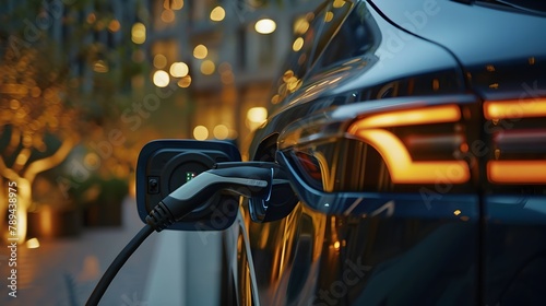 Electric Vehicle Charging Port Glowing with Eco-Friendly Promise © pkproject