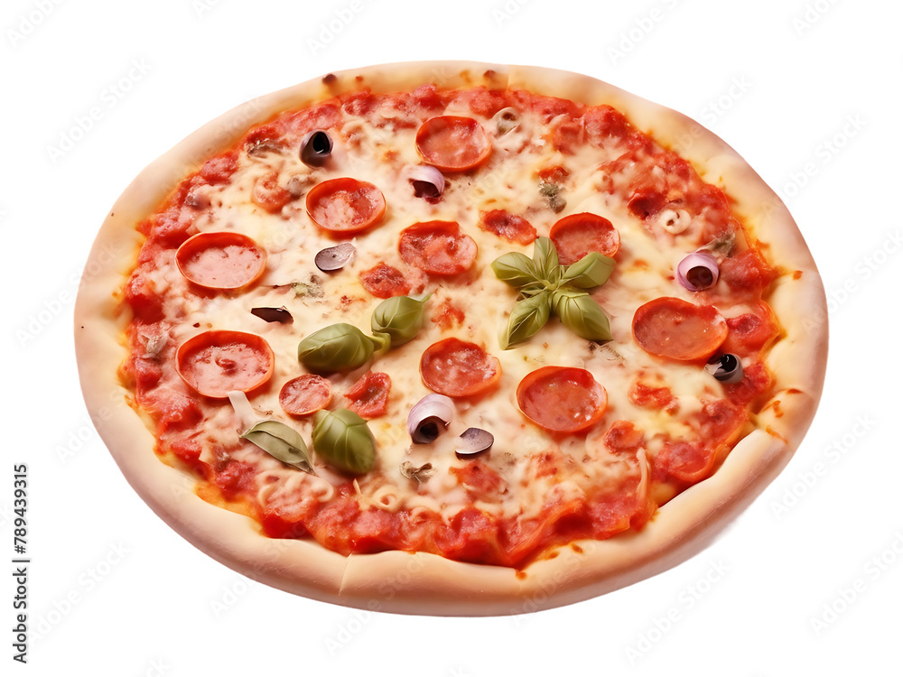 Fresh delicious Pizza isolated on a transparent background by AI generative.