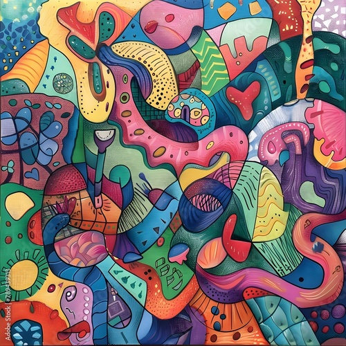 Joyful Whimsical Doodle Art  A Tapestry of Intertwined Shapes and Textures