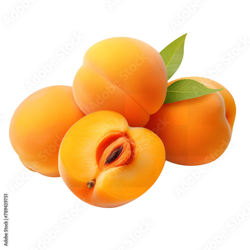 Fresh Apricot Fruit Isolated On Transparent  Background  photo