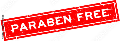 Grunge red paraben free word square rubber seal stamp on white background