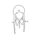 Vector isolated girl with two pigtails braids colorless black and white contour line easy drawing
