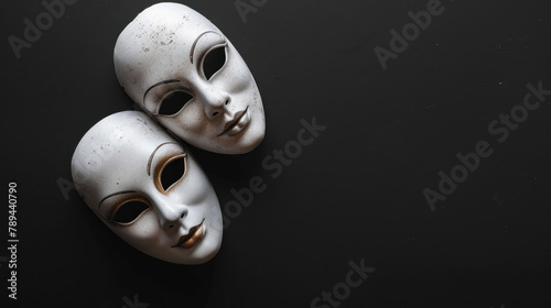two theatrical masks isolated on black background photo