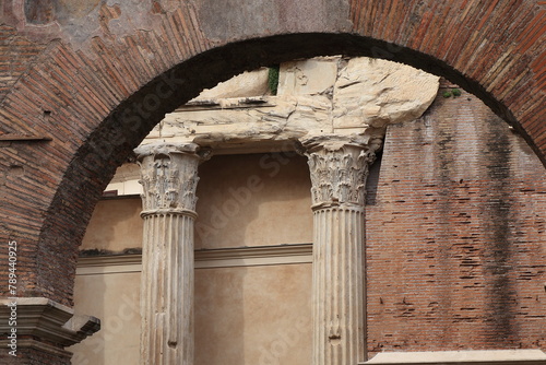 Portico di Ottavia Columns Close Up in Rome, Italy photo