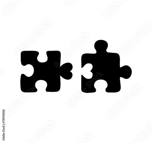 Vector isolated two puzzle pieces love heart matching pair tattoo colorless black and white outline silhouette shadow shape stencil solid black