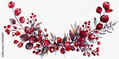 Vibrant watercolor painting of red berries and leaves, perfect for nature-themed designs