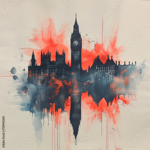 United Kingdom, Big Ben, water color painting, generative AI