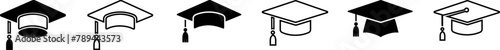 Graduation hat cap icons collection. Academic cap vector icons. Student hat simple icon. Graduation and education symbol . 