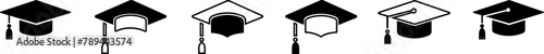 Graduation hat cap icons collection. Academic cap vector icons. Student hat simple icon. Graduation and education symbol . 