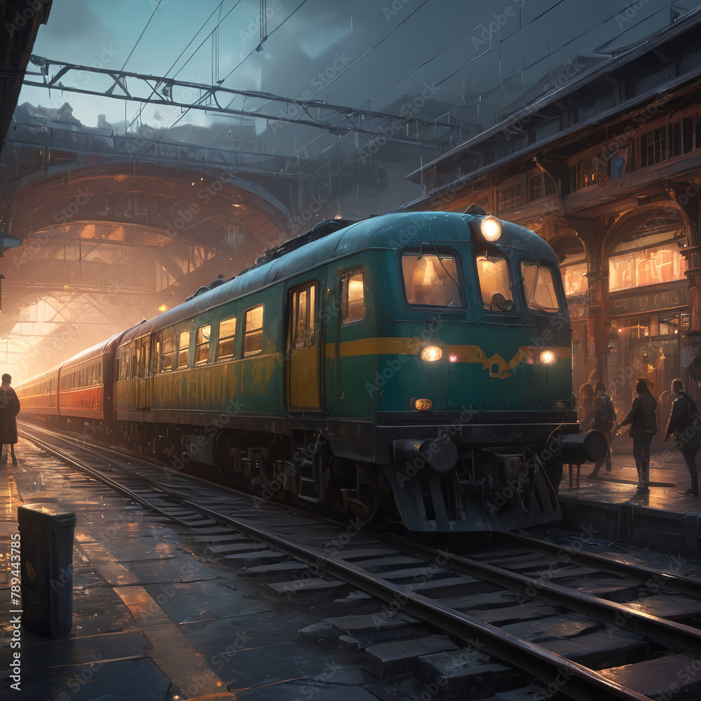 Fototapeta premium Retro style steam locomotove at train station
