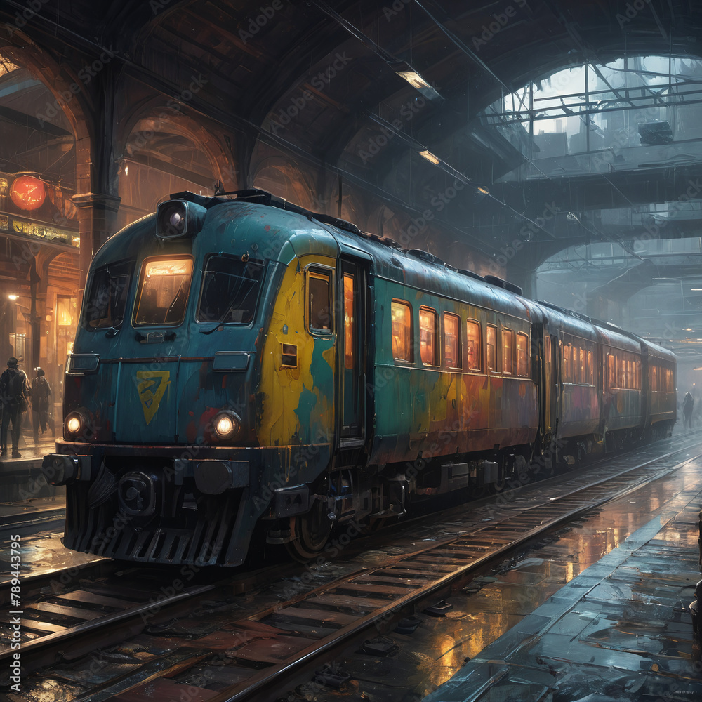 Retro style steam locomotove at train station Retro style steam locomotove at train station