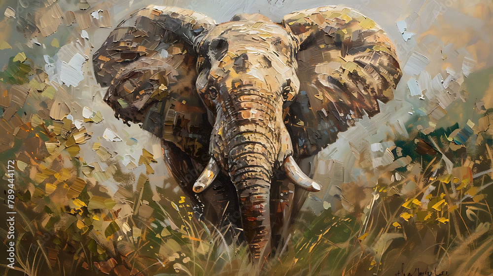 Obraz premium Oil painting elephant wallpaper the symbol of power and power of greatness.
