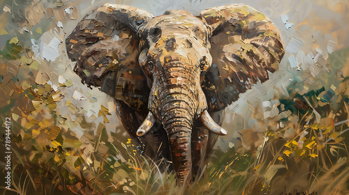 Oil painting elephant wallpaper the symbol of power and power of greatness.