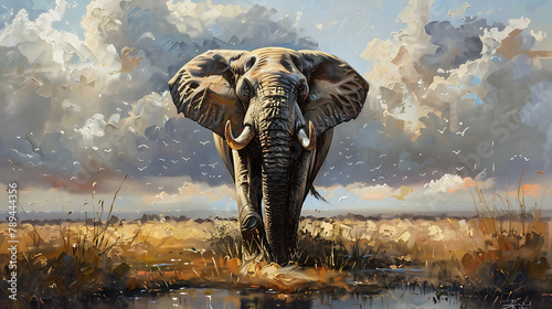 Oil painting elephant wallpaper the symbol of power and power of greatness.