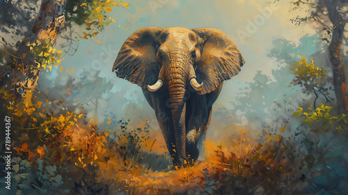 Oil painting elephant wallpaper the symbol of power and power of greatness.