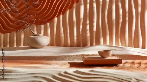 Serene Clay Waves in Subtle Terracotta and Beige Gradients: A Calming Sculptural Masterpiece photo