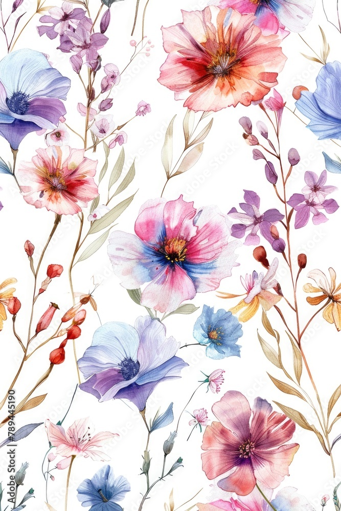 Obraz premium Beautiful watercolor painting of flowers on a white background. Perfect for various design projects