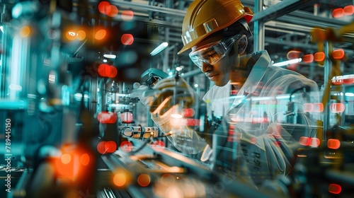 Employee Radiating Joy: Absorbed in a Transparent High-Tech Production Line © pkproject