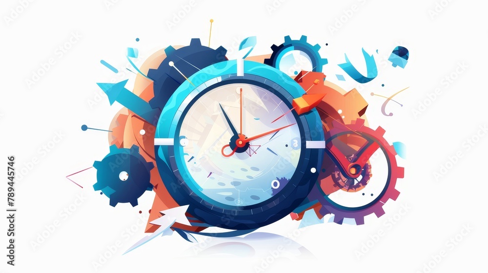 Round watches with gear, isolated on white background. Time management business concept modern. Round watches with gear, isolated on white background. Time management business concept modern.