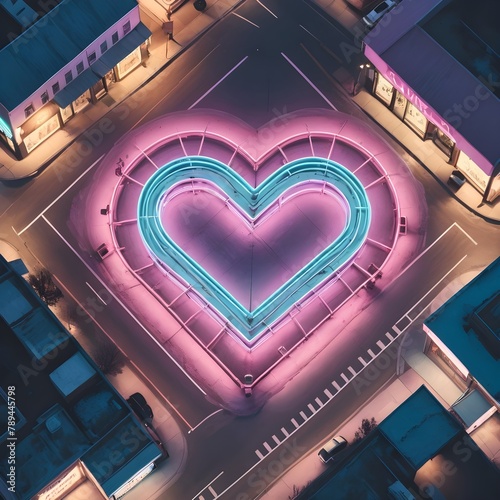 neon vintage retro heart shaped from above photo