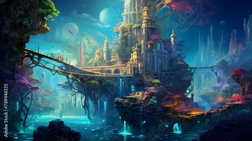 Fantasy underwater world of a fantasy world. 3D illustration.