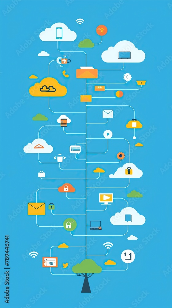 Obraz premium Multicloud strategy, utilizing multiple cloud providers for diverse needs