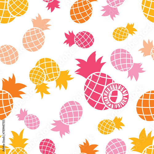 Vector silhouette pineapple seamless pattern. Endless repeatable pineapples texture background for textile fabric prints wallpaper backgrounds or any else. Flat pineapple