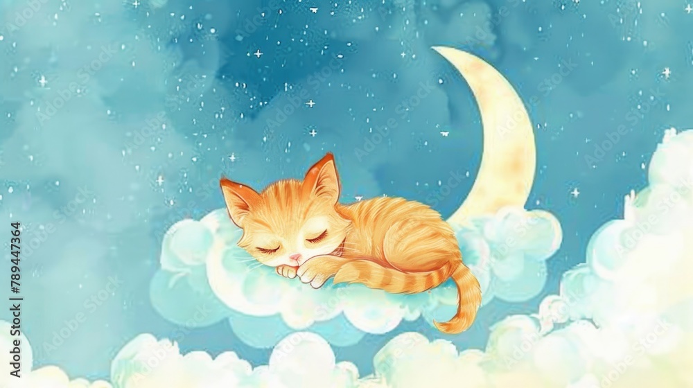 A peaceful cat sleeping on top of a fluffy cloud. Perfect for dreamy and whimsical designs
